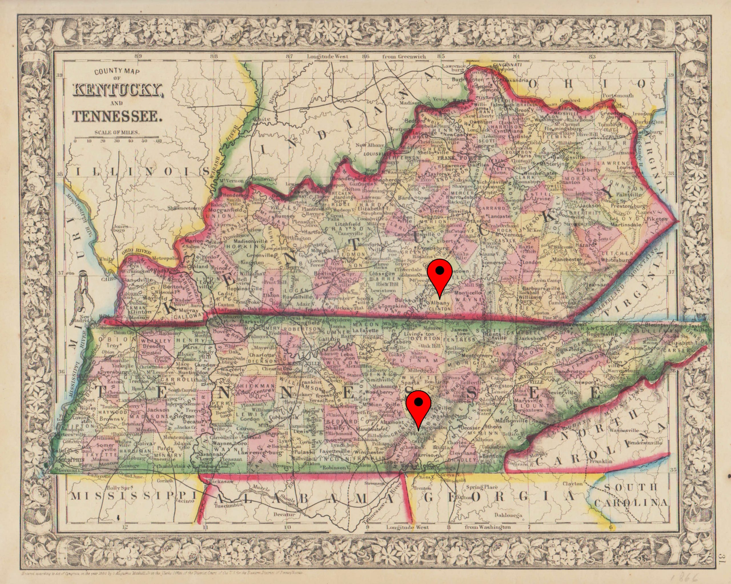 Kentucky-Tennessee 1866 Map